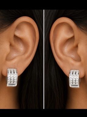 925 Sterling Silver CZ Pavé Huggie Hoop Earrings AAA Quality NWT